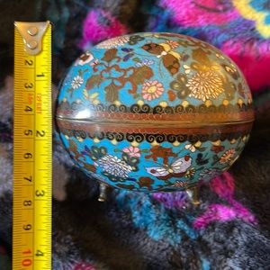 Vintage Metal Cloisonné Egg-shaped Trinket Box